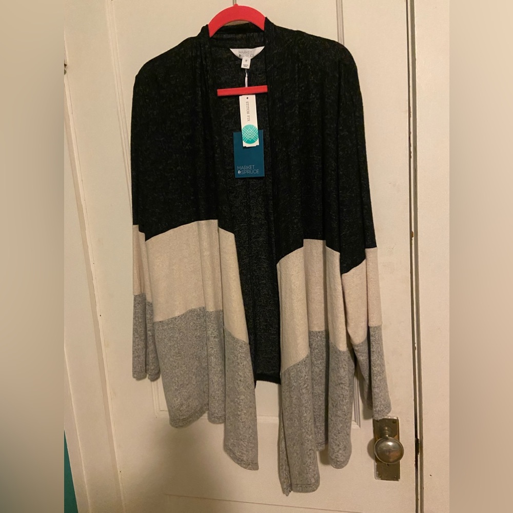 NWT Market & Spruce 3x Gray/White/Black Open Front Cardigan
